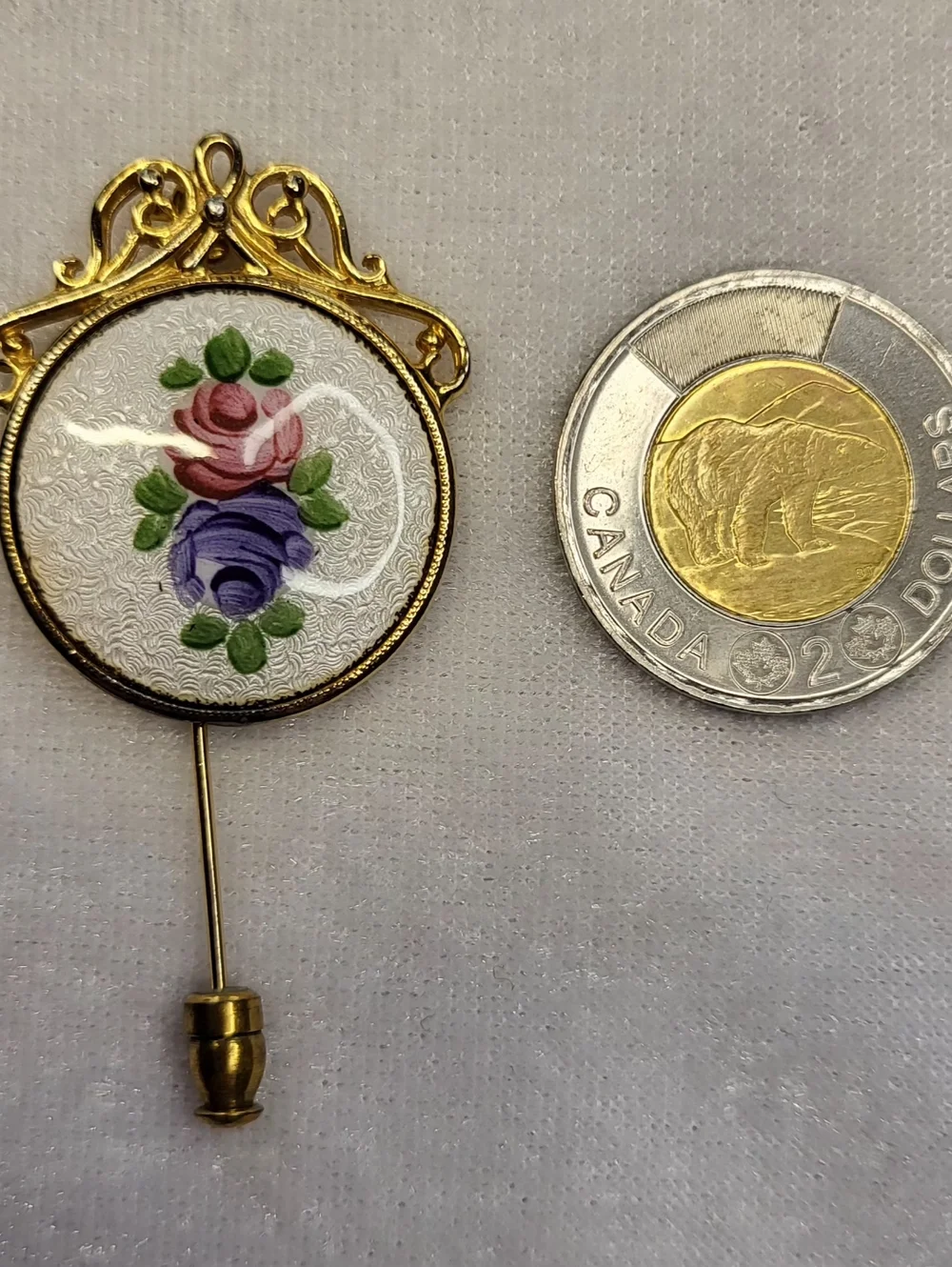 Vintage Hand-painted Floral Design on a Guilloché Enamel Background Stick Pin - Picture 3 of 3